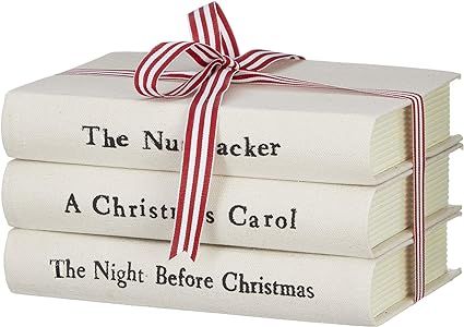 RAZ Imports Set of 3 Stacked Books 8" - 3 Christmas Books Tied with Red and White Ribbon | Amazon (US)