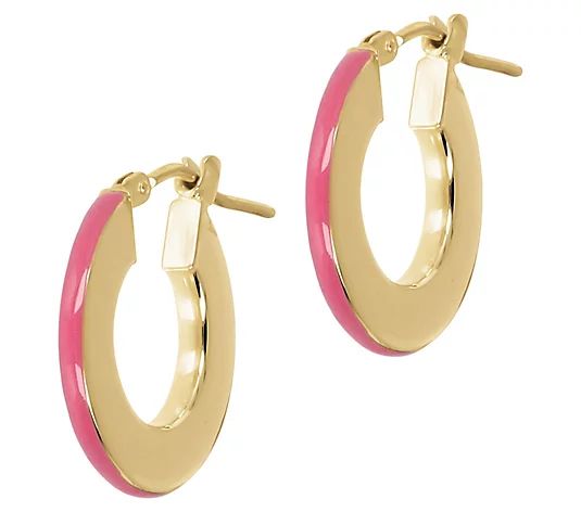 Italian Silver Enamel Hoop Earrings, 18K Gold Plated - QVC.com | QVC