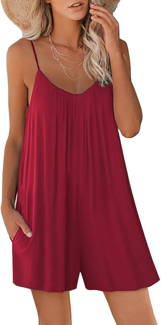 ZHUOFEI Women Casual Jumpsuits Summer Sleeveless Romper Shoulder Strap Loose Adjustable Stretchy Sho | Amazon (US)
