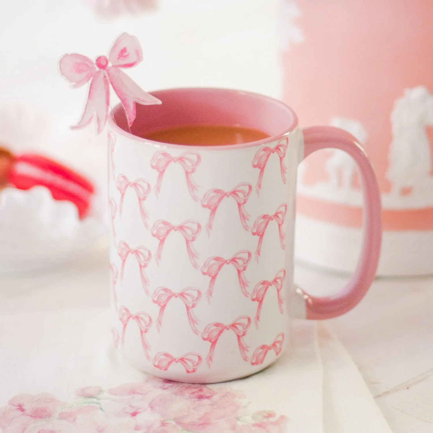 Pink Grandmillennial Bows 15oz Tall Watercolor Mug — Simply Jessica Marie | Simply Jessica Marie