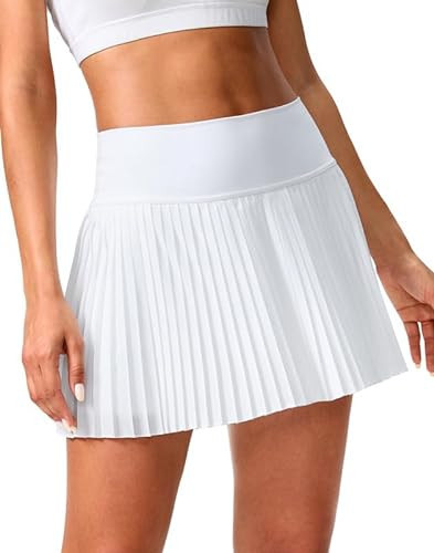 SANTINY Pleated Tennis Skirt for Women with Pockets Shorts Women's High Waisted Lightweight Athletic Golf Skorts Skirts for Casual(A White_S) | Amazon (US)