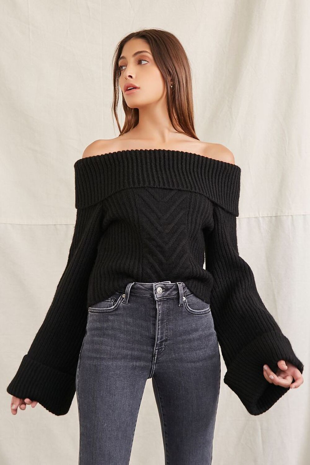 Off-the-Shoulder Bell-Sleeve Sweater | Forever 21 | Forever 21 (US)