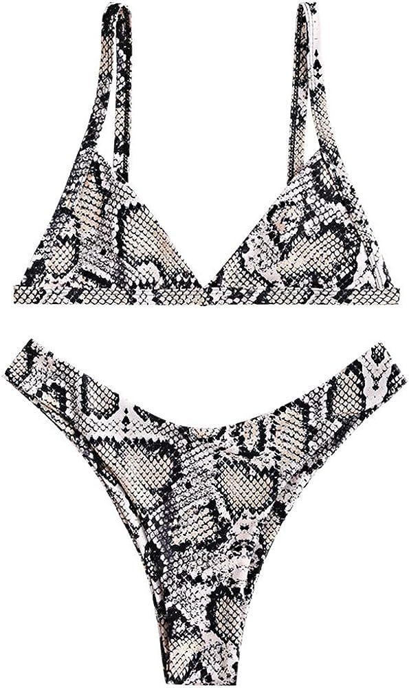 ZAFUL Women's Snakeskin Print Swimsuit High Cut Bikini Set Straps Two Piece Bathing Suit | Amazon (US)