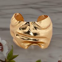 Wide Crumpled 24K Gold Cuff Bracelet Solid Copper Adjustable Bangle | Etsy (US)