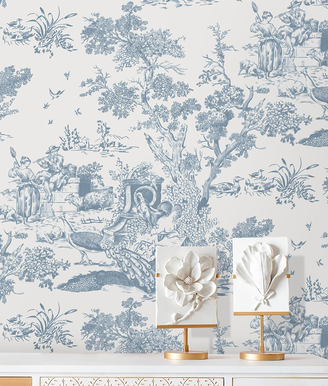 CiCiwind Peel and Stick Wallpaper Blue and White Wallpaper Toile Removable Self-Adhesive Wallpape... | Amazon (US)