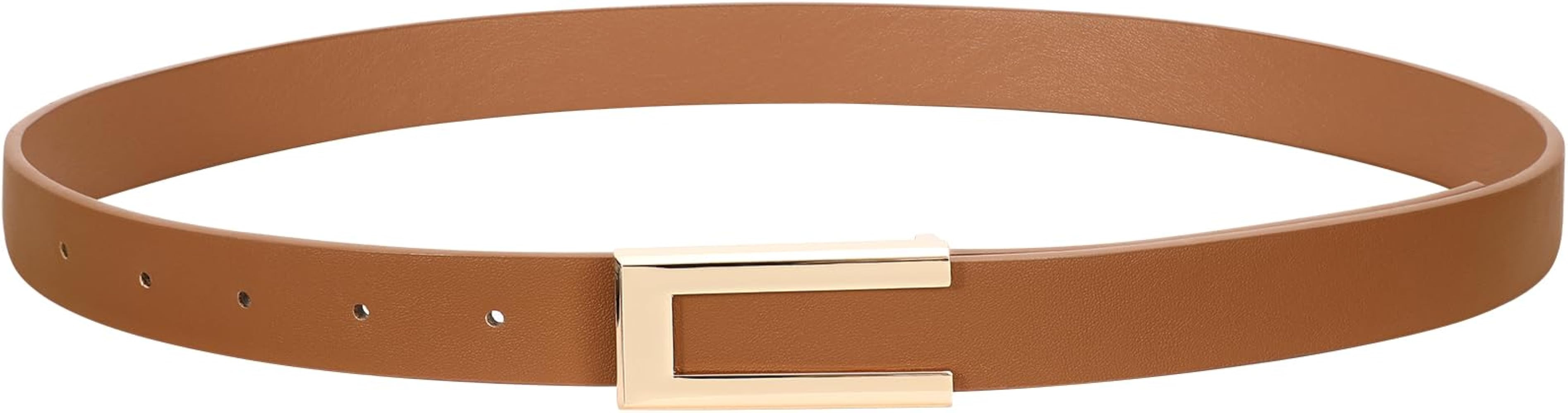 SUOSDEY Women Skinny Leather Belts for Dress Jeans Belt for Women with Gold Buckle，Width 0.9" | Amazon (US)