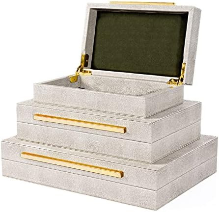 XINSTAR Faux Ivory Shagreen Leather Decorative Boxes ,Decorative Storage Boxes With Lids 3 Pcs Se... | Amazon (US)