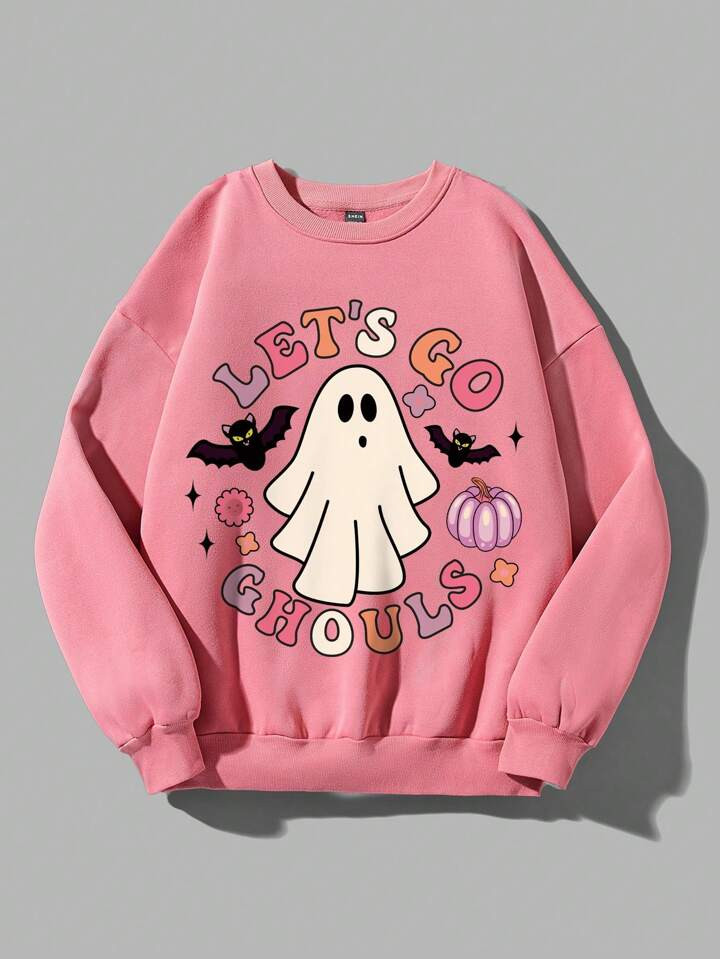 SHEIN EZwear Halloween Print Drop Shoulder Sweatshirt | SHEIN