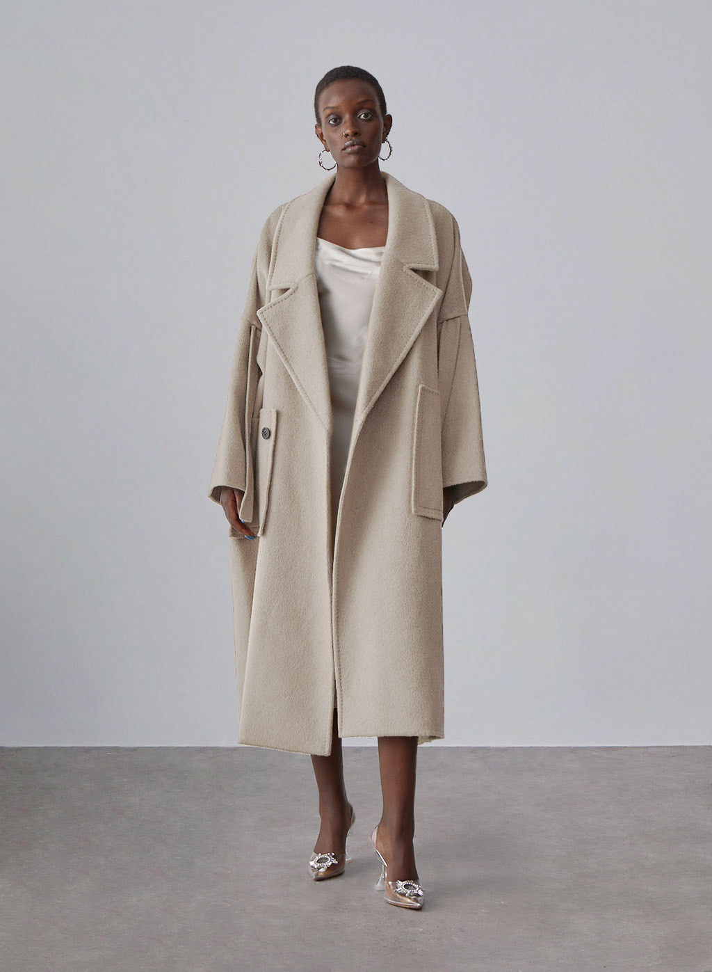 Patch Pockets Oversized Wool Coat | Silk Maison