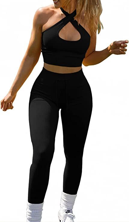 QINSEN Workout Sets for Women 2 Piece Seamless Ribbed High Waist Legging with Spor Bra GMY Exerci... | Amazon (US)