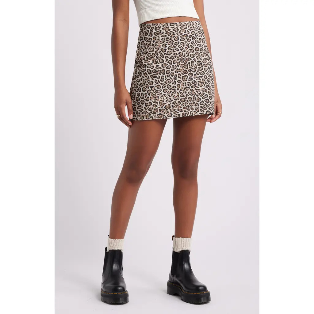 BP. Leopard Print Stretch Cotton Miniskirt at Nordstrom, Size Small | Nordstrom