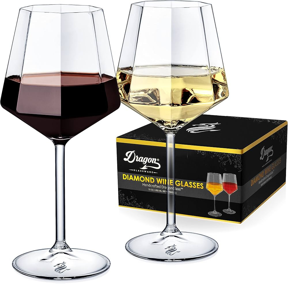 Dragon Glassware Wine Glasses, Clear Diamond Shaped Barware, Large Drinkware for Red and White Wi... | Amazon (US)