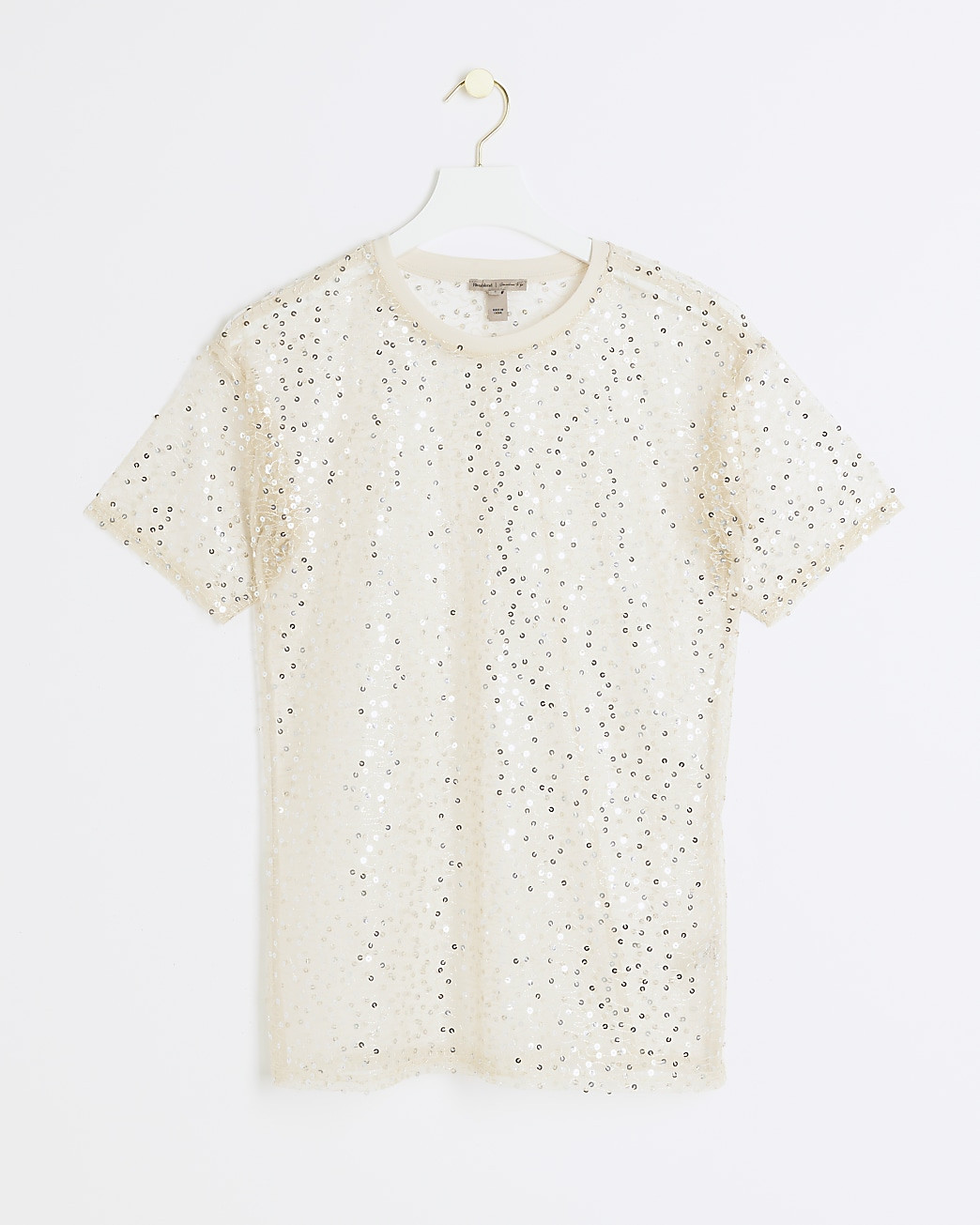 Cream sequin sheer t-shirt | River Island (UK & IE)