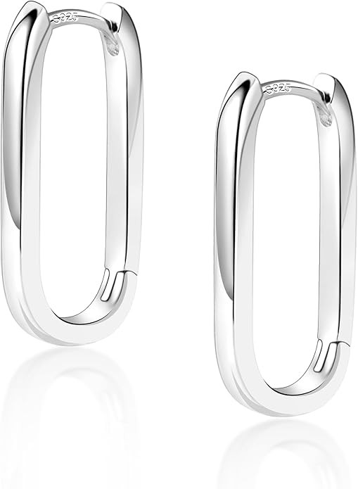 925 Sterling Silver Hoop Earrings for Women Trendy Small Square Hypoallergenic 14K Gold Plated Ho... | Amazon (US)