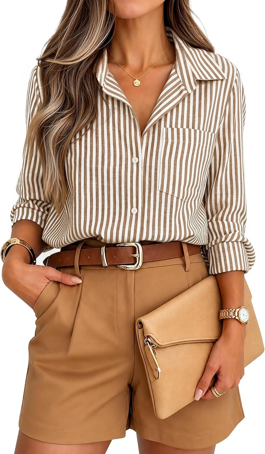 ZESICA Women Long Sleeve Striped Business Casual Button Shirts | Amazon (US)
