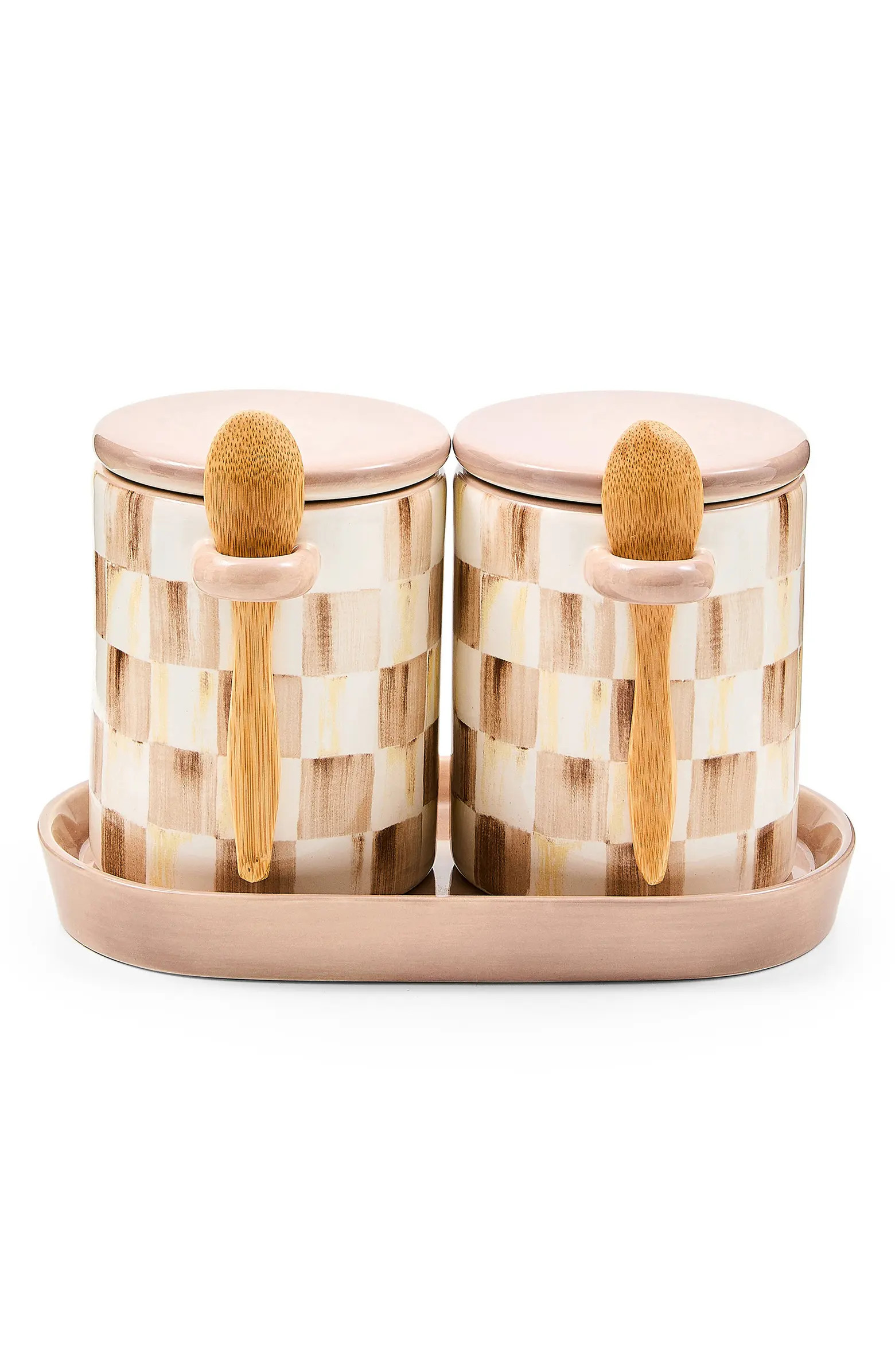 MACKENZIE CHILDS Mocha Check Farmhouse Set of 2 Canisters with Spoons | Nordstrom | Nordstrom
