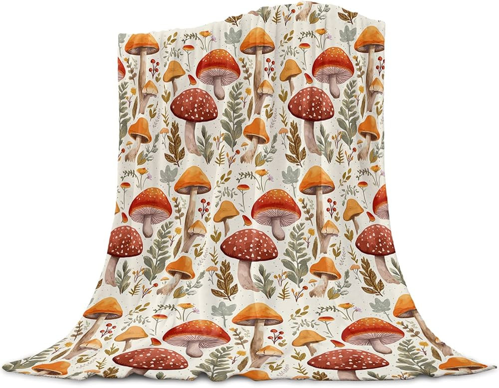 Mushroom Throw Blanket Fleech Blanket Retro Floral Fall Flower Thanksgiving Soft Fuzzy Blanket Mi... | Amazon (US)