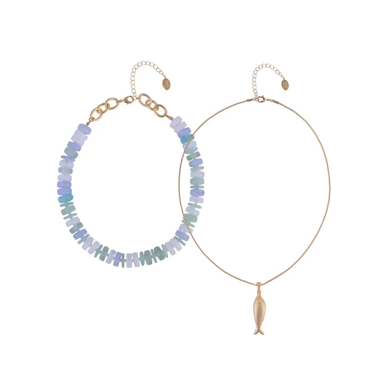 Time and Tru Goldtone Disc Beads with Metal Fish Pendant Layered Necklace | Walmart (US)