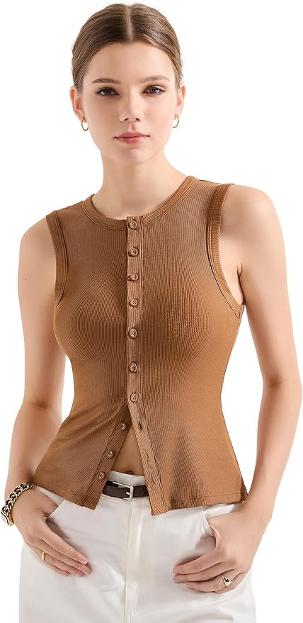 SUUKSESS Women Button Down Going Out Trendy Tops Ribbed Sexy Vest Y2K Tank Tops | Amazon (US)