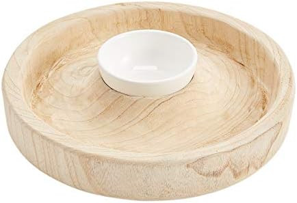 Mud Pie Paulownia Chip Ceramic Dip Bowl, 2" x 13" Dia 2" x 4 1/2" Dia, Tan | Amazon (US)