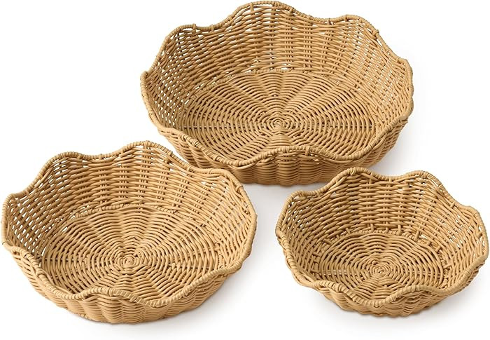 Selene Wicker Storage Baskets Set of 3, 13.7", 11.8", 9.8" Resin Wicker, Brown – Woven Organize... | Amazon (US)