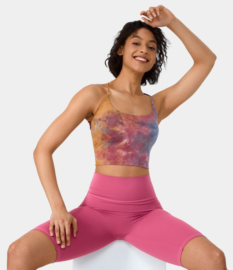 Women’s Spaghetti Strap Tie Dye Backless Crisscross Lace Up Cropped Tank Top - Halara | HALARA