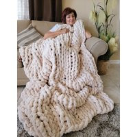 Giant Chunky Chenille Knit Blanket, Oatmeal Throw Blanket Couch, Bedspread, Christmas Throw, Gift | Etsy (US)