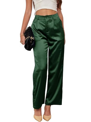 heipeiwa Women's Wide Leg Wedding Party Satin Casual Dress Nightout Pants Long Trouser White at A... | Amazon (US)