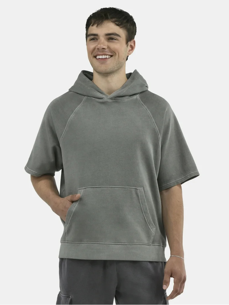 No Boundaries French Terry Pullover Hoodie with Short Sleeves, Men's and Big Men's - Walmart.com | Walmart (US)