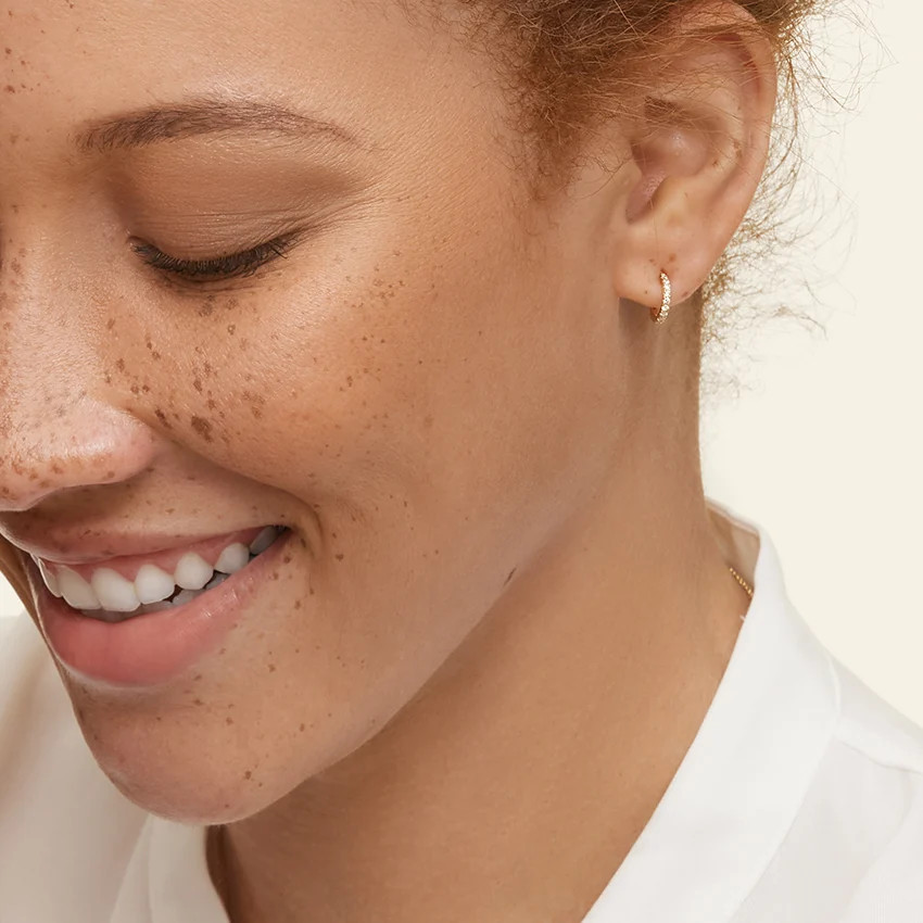 18K Yellow Gold Pavé Diamond Huggie Earrings | Brilliant Earth