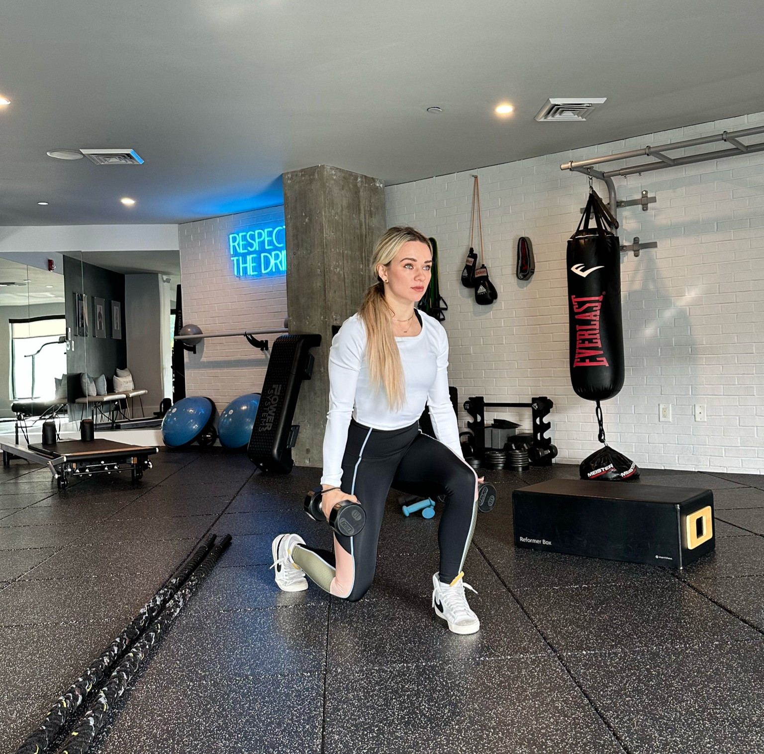 The PERFECT Alo yoga dupe long sleeve! It has little thumb pockets, the same ribbed material and the perfect scoop neck cropped style to hit at the top of your leggings! My leggings are old but linking a similar pair!

#LTKActive #LTKSummerSales #LTKFitness