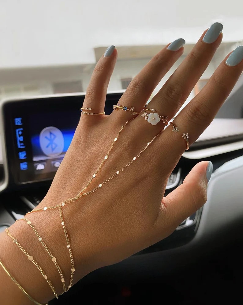 Gold Hand Chain Bracelet: Italian Disc Cuban Chain, Wedding Jewelry - Etsy | Etsy (US)