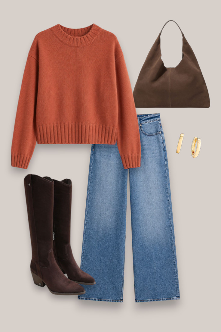 Rust knit + jeans + tall brown boots
One of those easy fall outfits I’d wear on repeat. Rust knit, relaxed denim and tall brown boots with a suede bag — simple but so good together. 

 #LTKautumn #LTKjeans #LTKstyletip