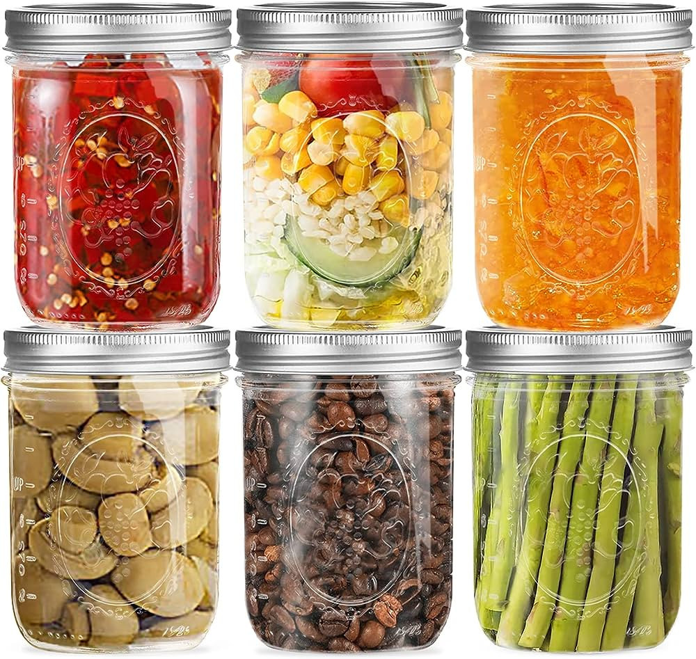 Wide Mouth Glass Mason Jars 16 oz, 6 Pack Glass Canning Jars with Metal Airtight Lids and Bands a... | Amazon (US)