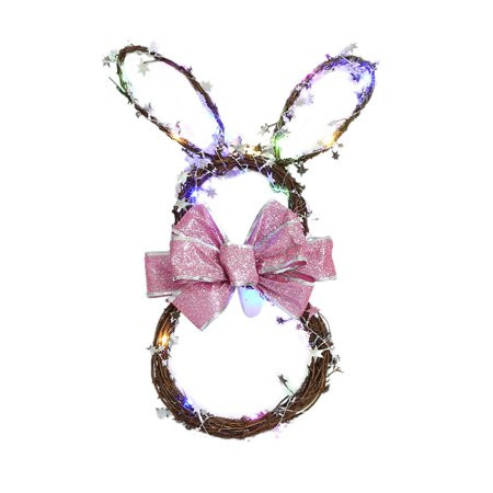 LSFYSZD Easter Garland Door Hanging LED Lights Woven Bunny Look Ribbon Bow DIY Decorative Door Hangi | Walmart (US)