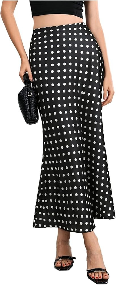 MakeMeChic Women's Silk Satin Polka Dots Midi Skirt Vintage Elegant Flowy Pencil Long Skirts | Amazon (US)