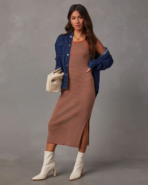 Klariza Sleeveless Ribbed Knit Midi Dress - Rust | VICI Collection