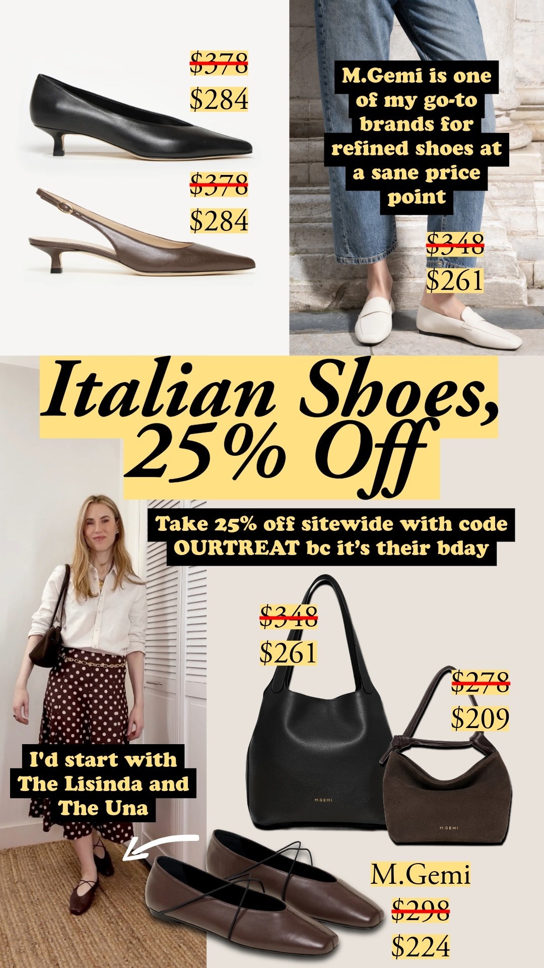 Take 25% off M.Gemi with code OURTREAT. Applies sitewide through April 15th. Italian-made shoes with smooth construction and refined shapes – M.Gemi delivers luxury details without the markup 🤍Italian leather shoes, kitten heel slingback, suede loafer, Italian loafer, leather heels, M.Gemi, spring shoes, Italian craftsmanship, leather slingback, refined flats

#LTKootd #LTKSaleAlert
