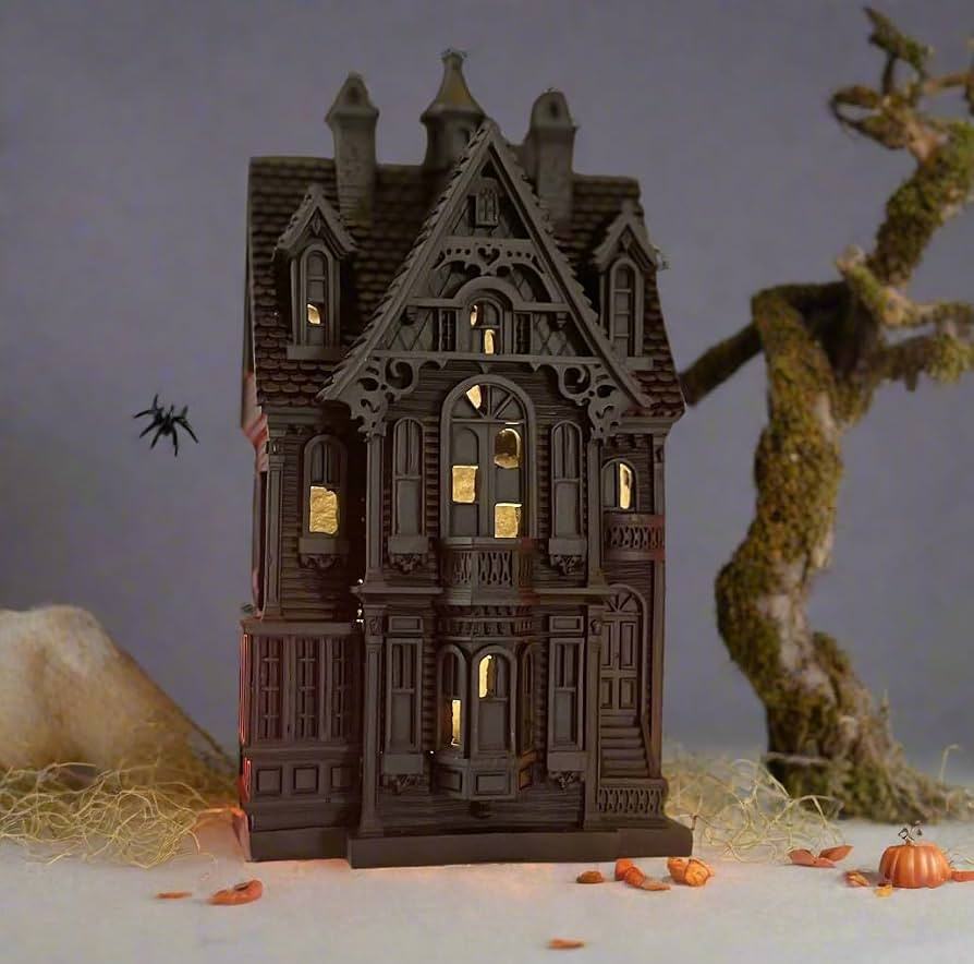 Halloween Lighted Haunted House, Black, 9 Inches High, Battery Operated | Amazon (US)