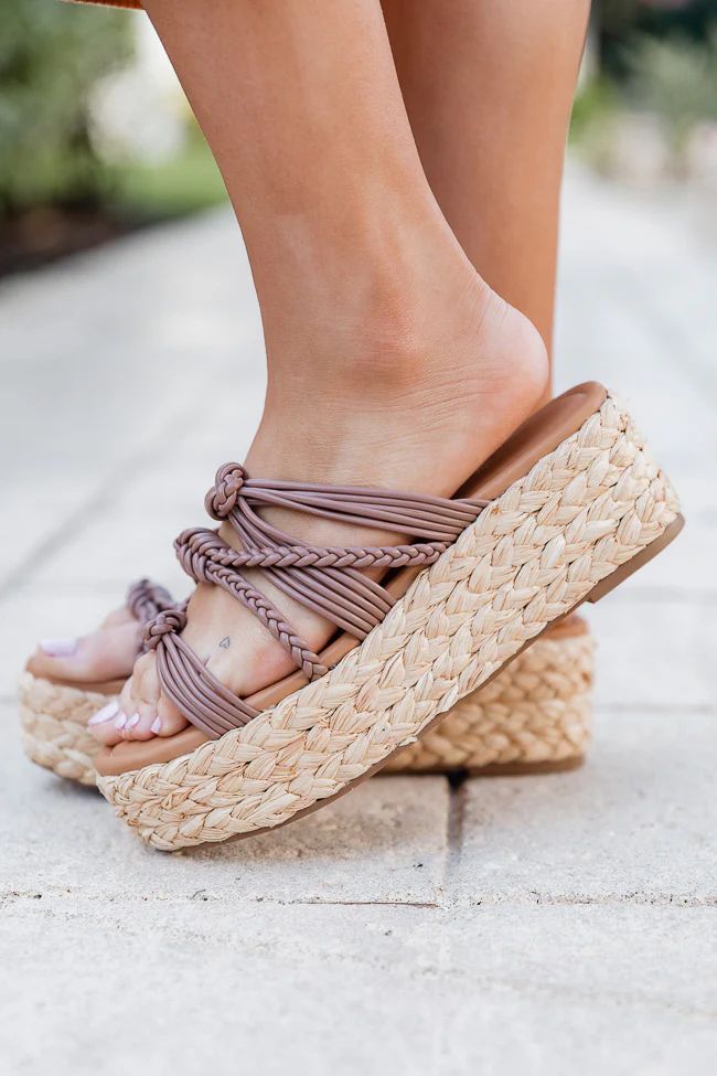 Katherine Brown Leather Braided Wedge | Pink Lily