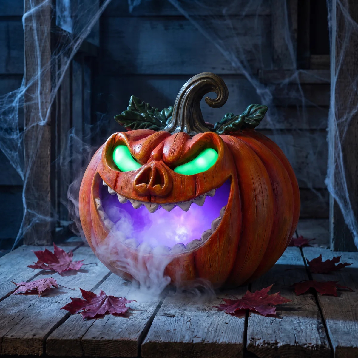Fog Effect Halloween Pumpkin Decoration with LED Lights, Scary Resin Tabletop Decor with Smoke Mi... | Wayfair North America