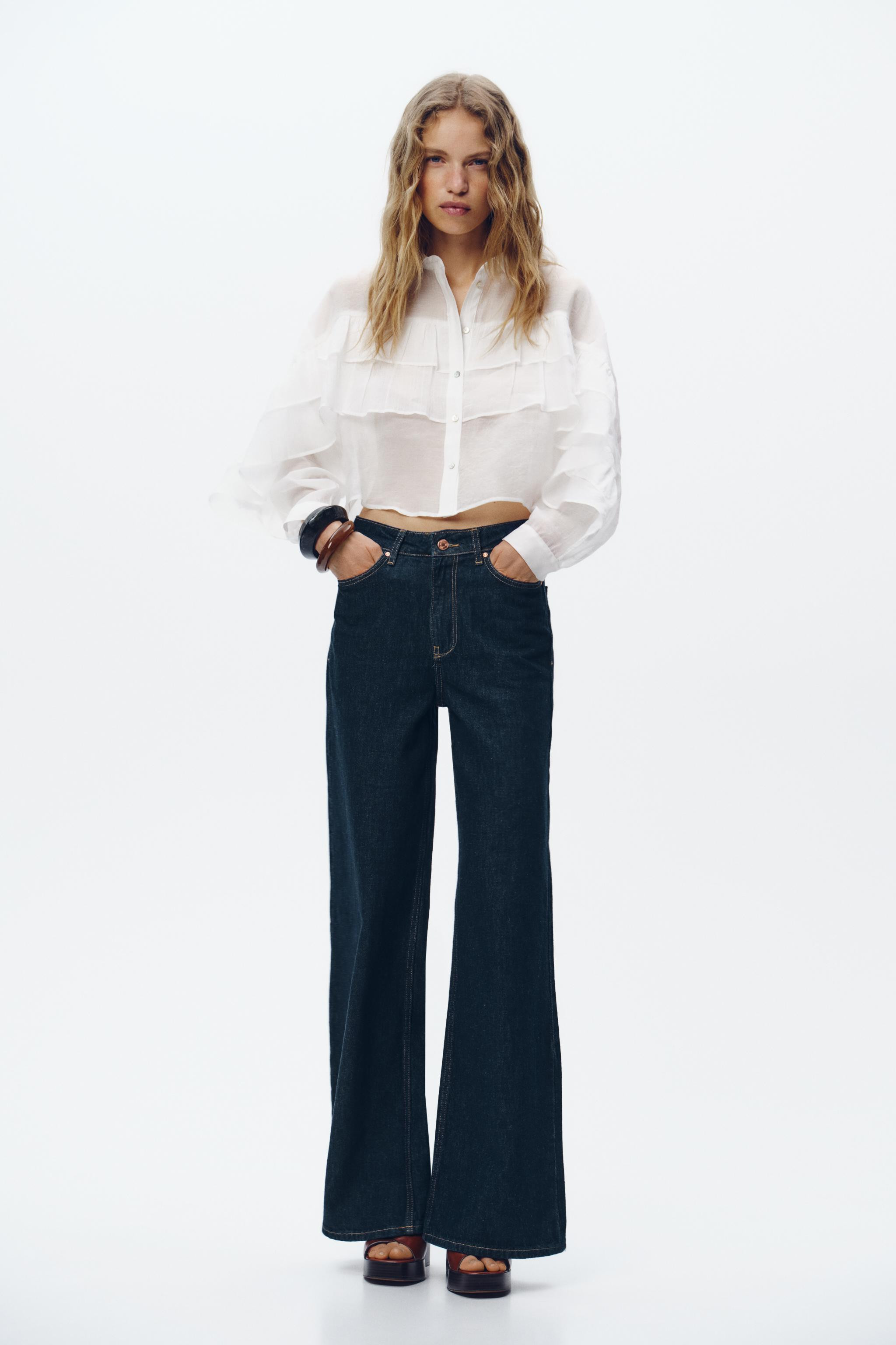 SEMI-SHEER RUFFLED CROP TOP | Zara US