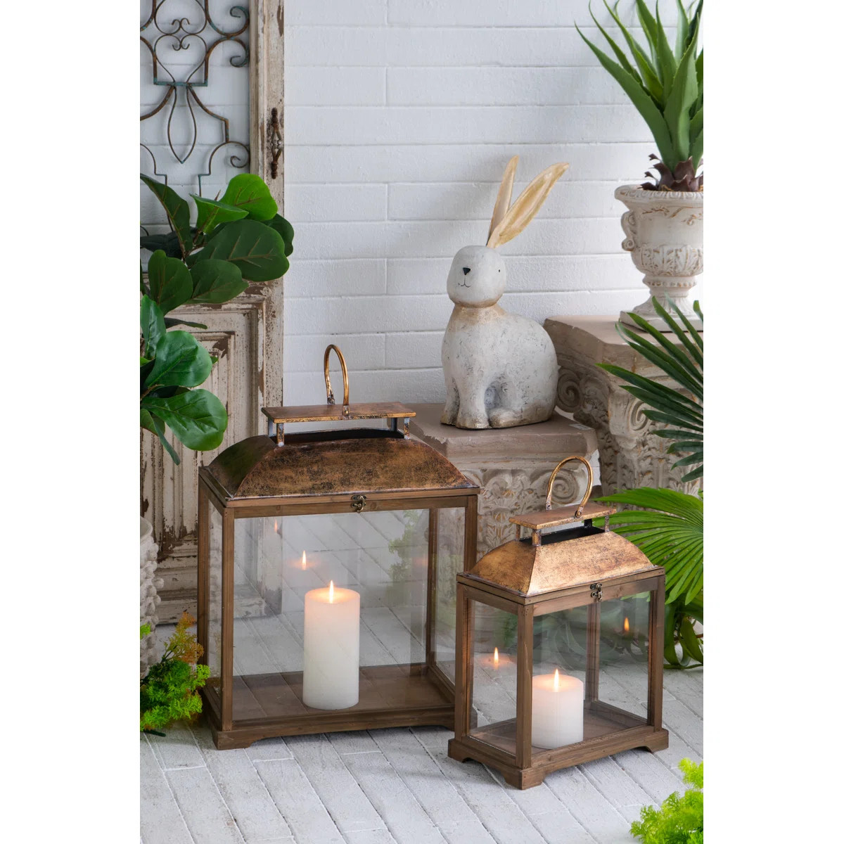 Solid Wood and Glass Lantern with Gold Metal Dome | Wayfair North America