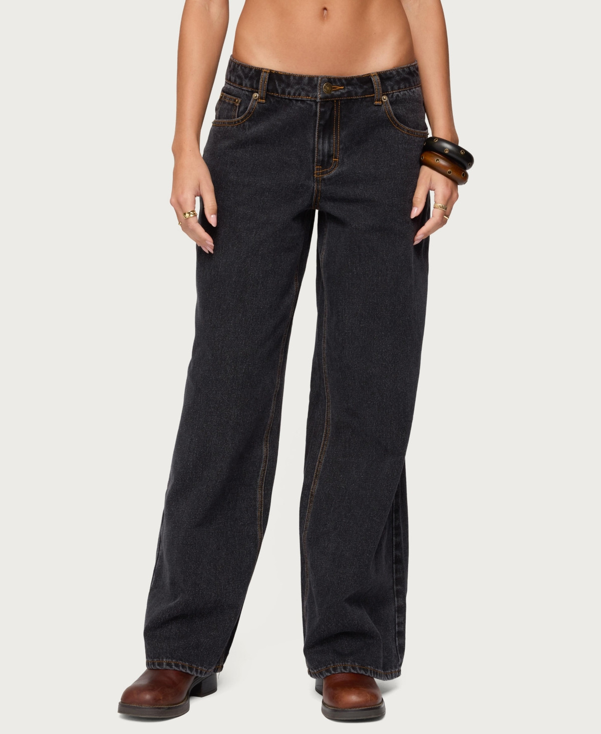 Edikted Women's Contrast Stitch Low Rise Wide Leg Jeans - Black-washed | Macy's