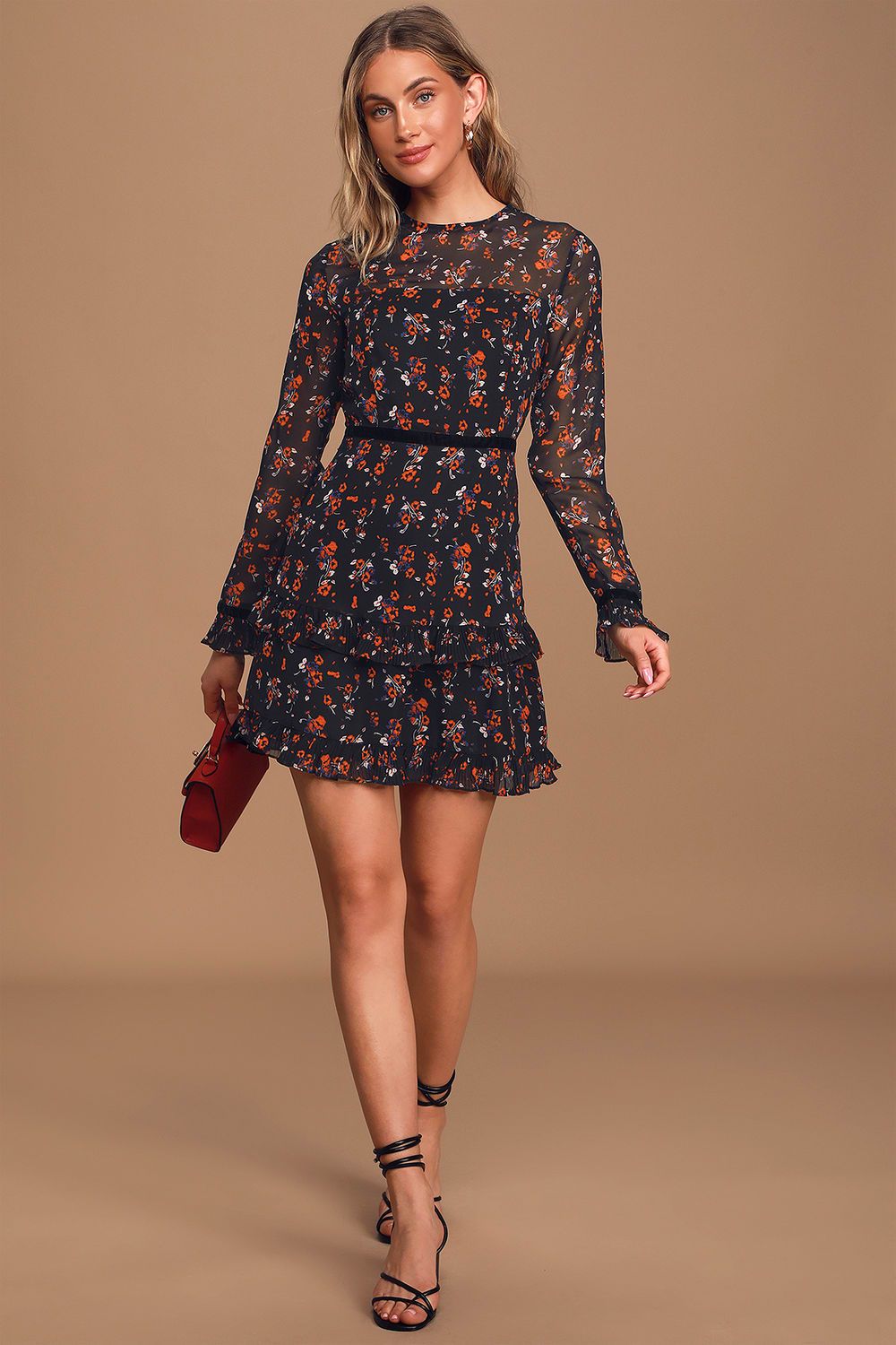 Floral to See Black Floral Print Long Sleeve Mini Dress | Lulus (US)