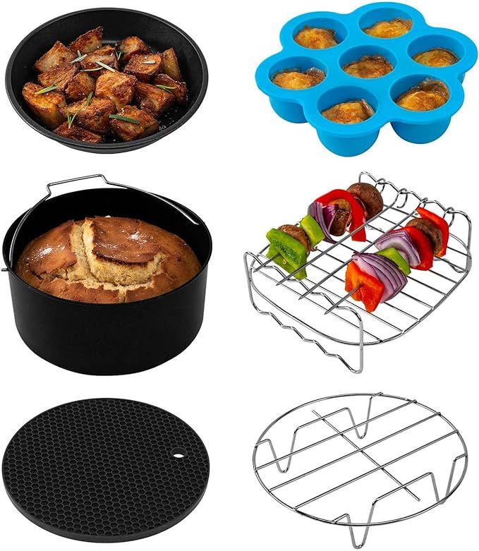 COSORI Air Fryer Accessories, Set of 6 Fit for Most 3.7Qt and Larger Oven Cake & Pizza Pan, Metal... | Amazon (US)