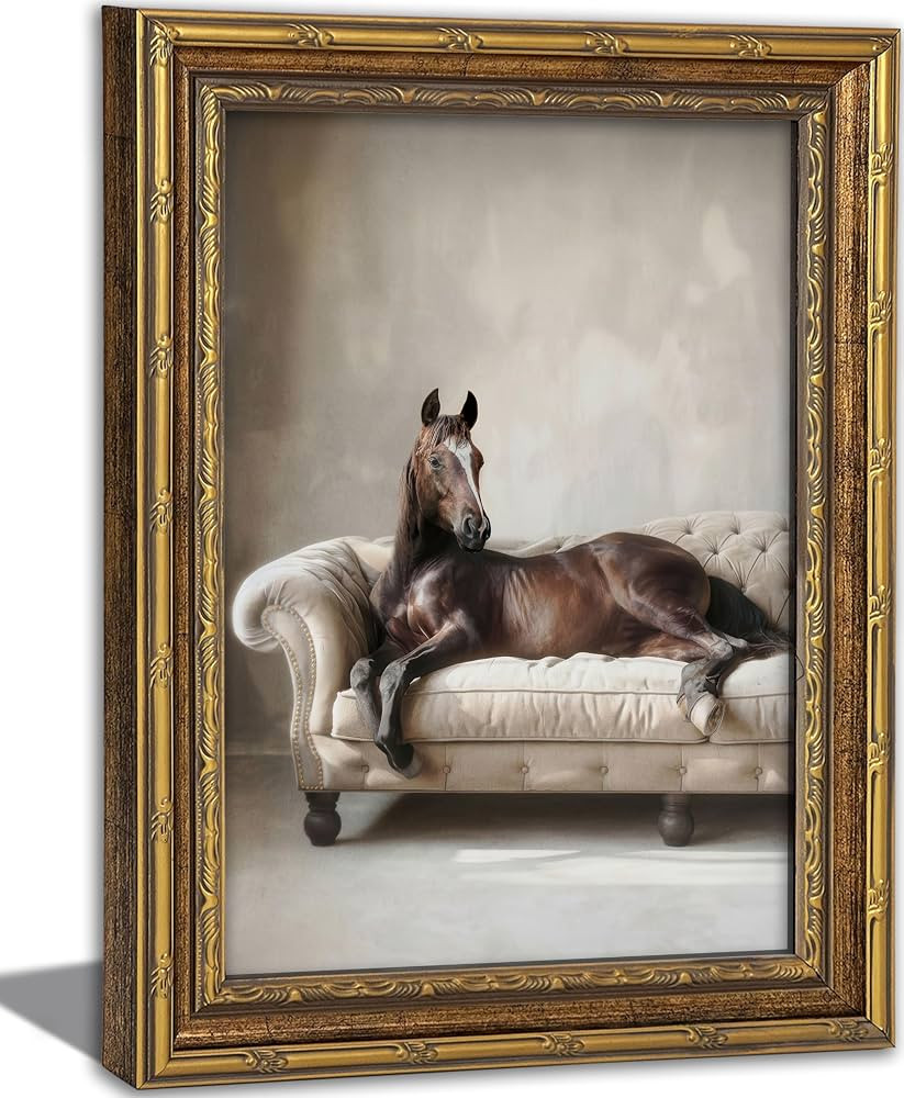 Vintage Gold Framed Horse Wall Art Funny Horses Wall Decor Western Brown Horse Painting Prints Ru... | Amazon (US)