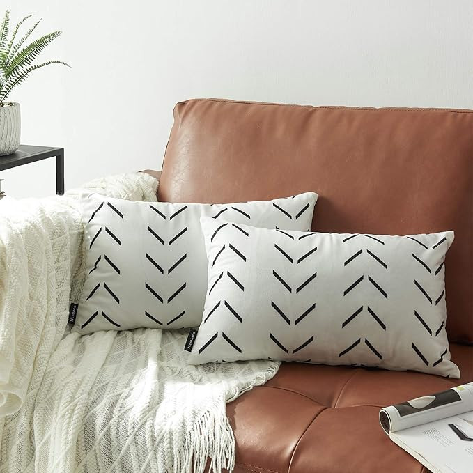 Nestinco Set of 2 White Lumbar Pillow Covers 12 x 20 inches Boho Aztec Polyester Blend Decorative... | Amazon (US)