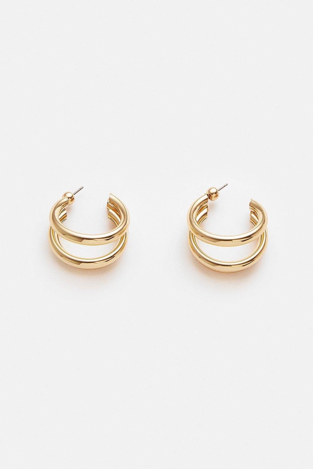 Gold Plated Layered Hoop Earrings | Karen Millen UK & IE