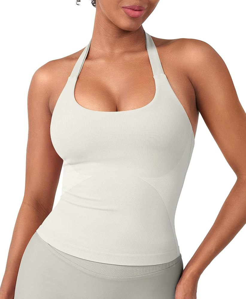 HIGORUN Women Halter Impact Tank Tops with Built in Bras Longline Crop Top | Amazon (US)